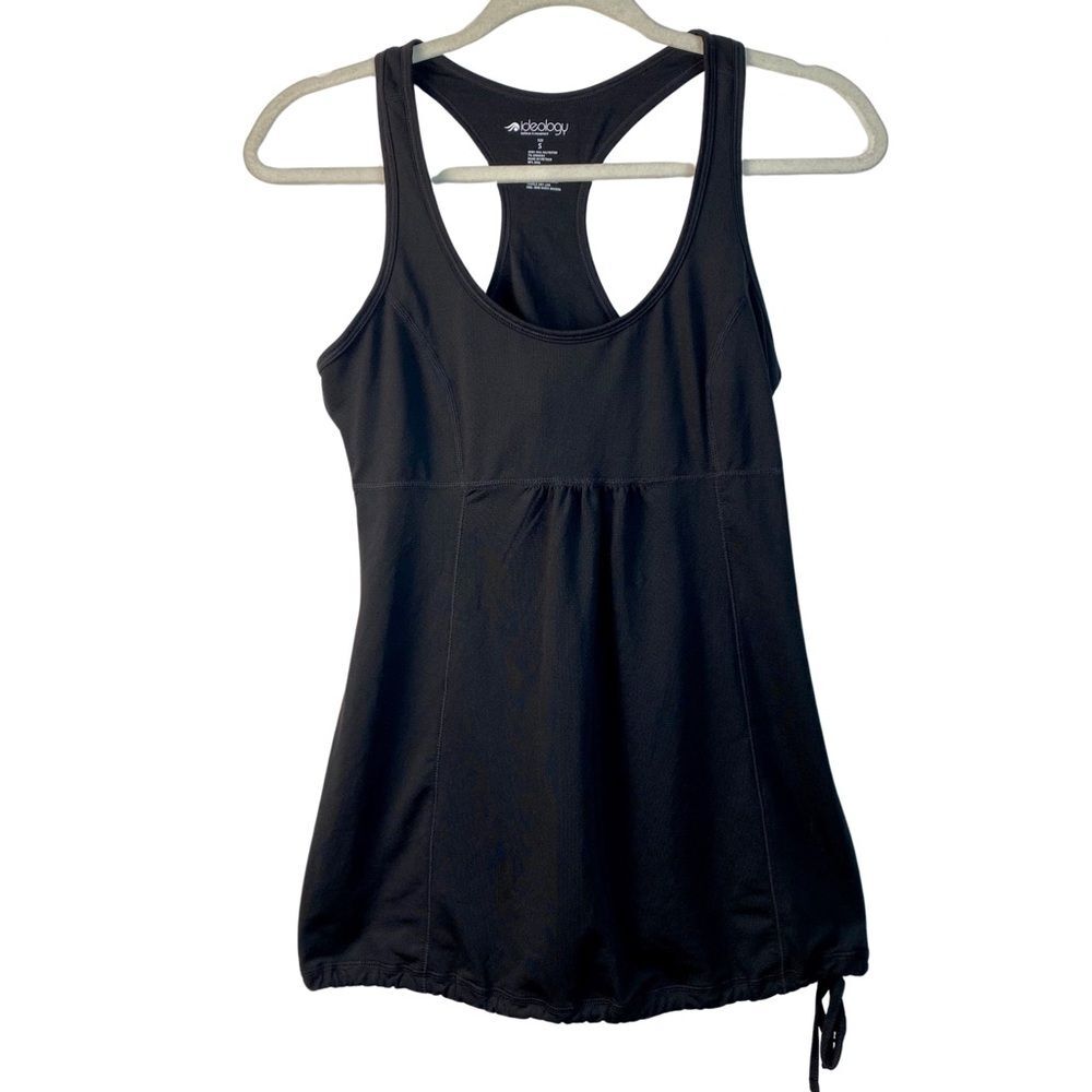 Ideology Black Racerback Athletic Tank Shelf Bra Drawstring Hem NWT S